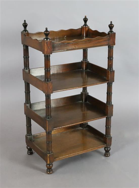 A Regency ebony strung mahogany four tier whatnot, W.1ft 5in. D.1ft H.2ft 8in.